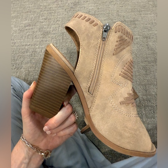 7 Taupe Peep Toe Bootie - Picture 6 of 13